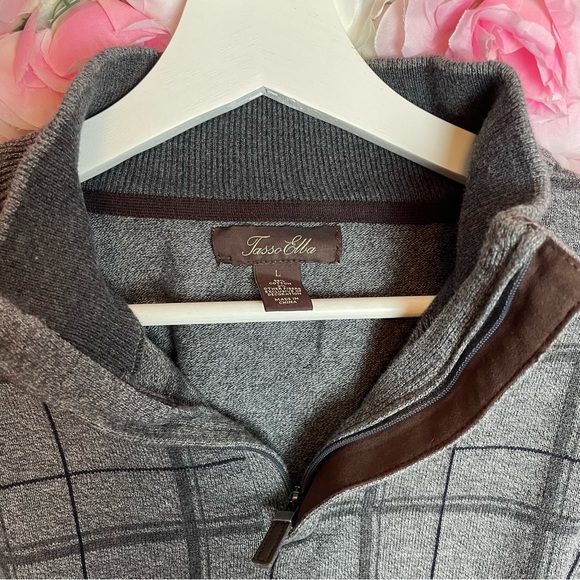Tasso Elba Refined Grid Quarter Zip Pull Over Sz L - Picture 2 of 6